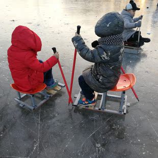 新款带座儿童滑冰车户外成人滑冰爬犁冰刀溜冰东北老式座式滑冰车