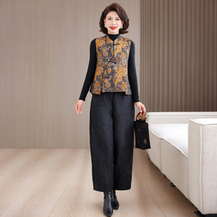 套装 国风马甲女提花高端洋气百搭马夹阔腿裤 新中式 2025新款