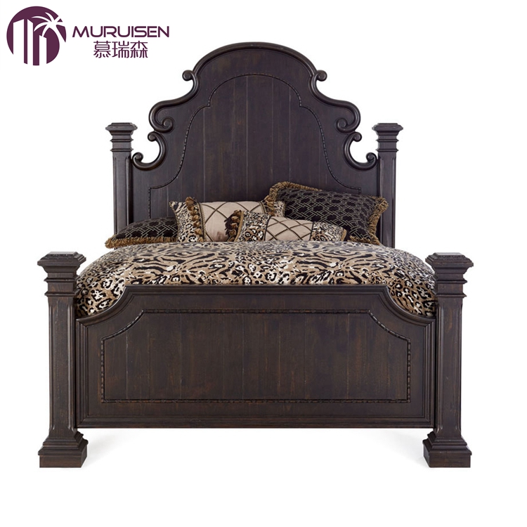 双人床美式桃花心木黑色双人床