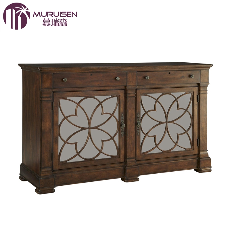 胡桃木玻璃镜面新古典风玄关柜