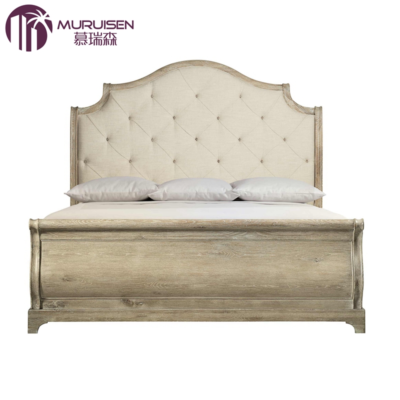 美式桃花心木做旧双人别墅婚床