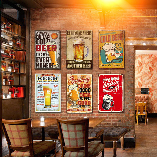 铁皮画复古怀旧创意挂画酒吧饭店烧烤ktv壁挂装饰餐厅背景遮丑