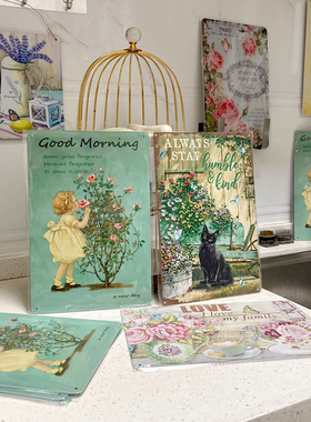 复古花卉人物铁皮画花园田园艺花店阳台户外墙面做旧装饰布置挂件