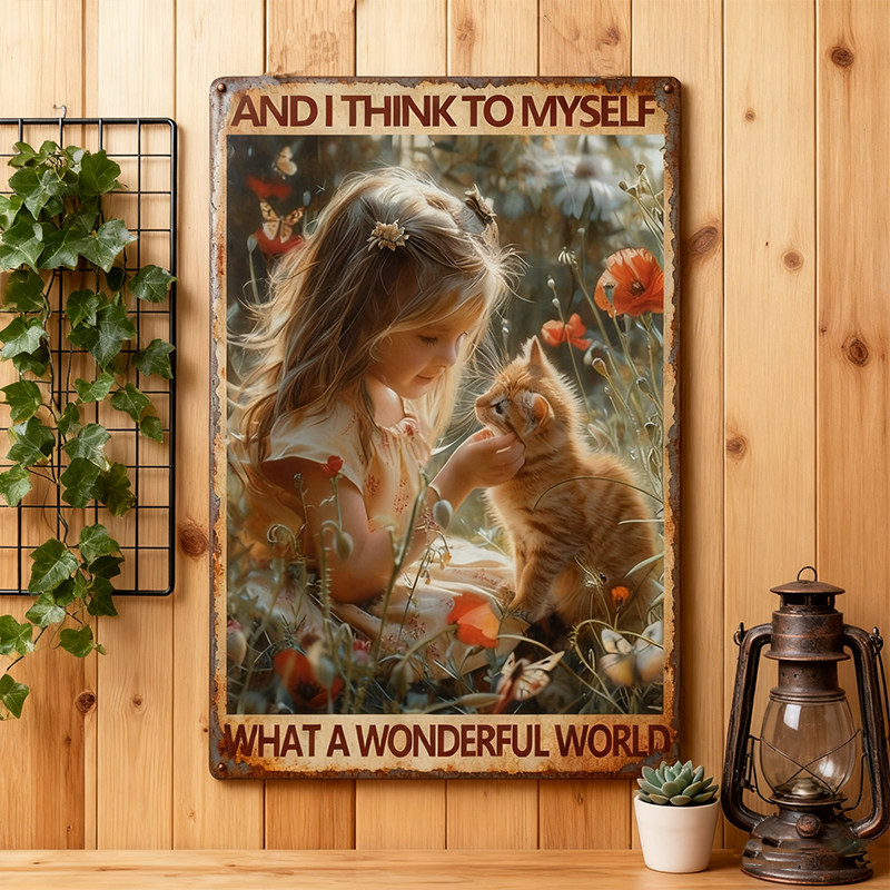 女孩与猫铁皮画美式乡村复古田园户外花园墙面装饰铁艺挂画送挂绳,家居饰品,壁饰,淘宝优惠券,粉丝福利购,淘宝优惠卷