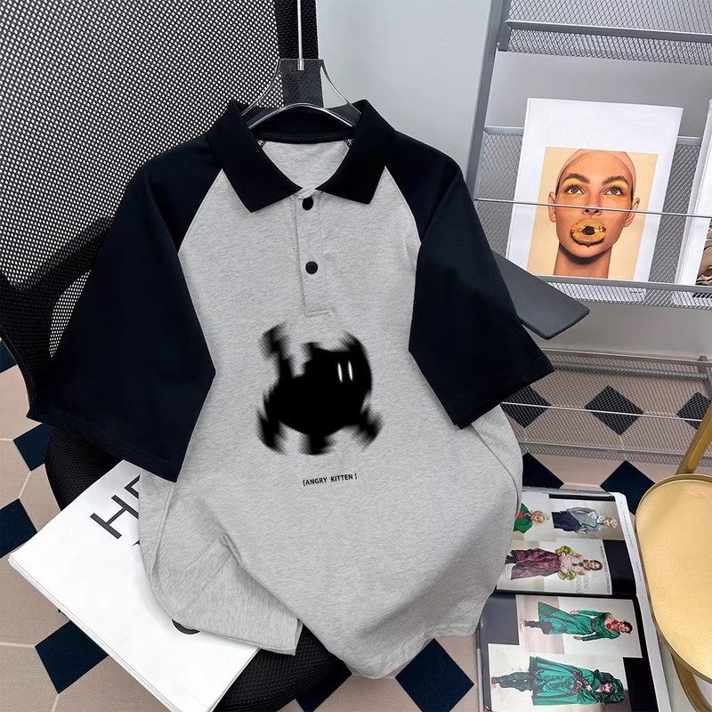 短袖洋气OLO女插肩纯棉衫拼接恤