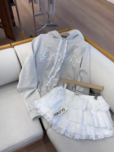 现货｜韩国小众品牌grov*24秋冬款字母刺绣花边抽绳连帽卫衣上衣