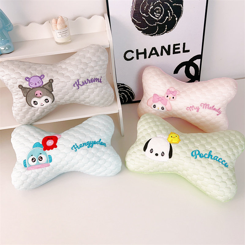 卡通可爱夏季冰丝豆豆美乐蒂库洛米汽车头枕护脖字颈枕骨头枕车饰