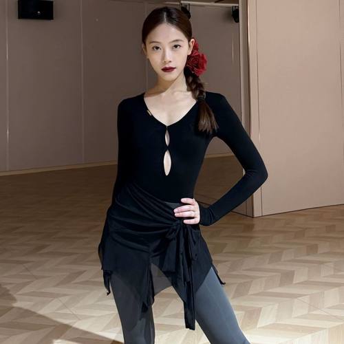 LOYAL舞服女镂空V领(罗纹)系列长袖新款高级拉丁舞上衣练功服教课