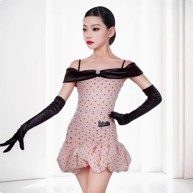 2025新款拉丁舞蹈服女童日常练功服少儿连体波点吊带专业舞裙