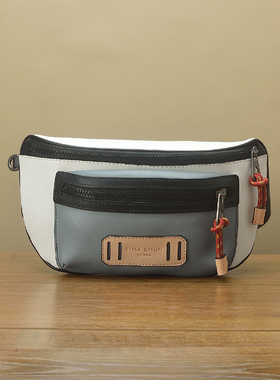 FimaChun手工进口牛皮胸包 时尚街潮牌小众轻奢运动撞色男士腰包