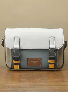 FimaChun手工进口牛皮邮差包 小众设计拼色真皮单肩斜挎男士方包