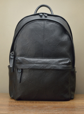 进口胎牛皮男双肩包 头层真牛皮欧美街头复古潮 学院旅行电脑背包