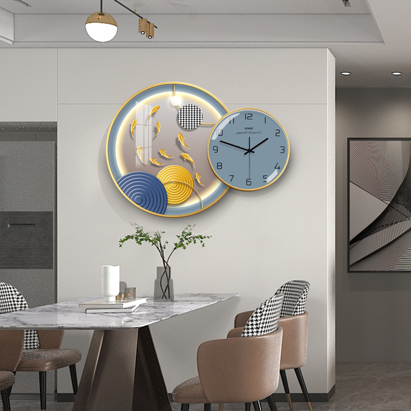 餐厅装饰画挂钟组合画现代简约轻奢圆形饭厅客厅时钟挂表创意壁画图片
