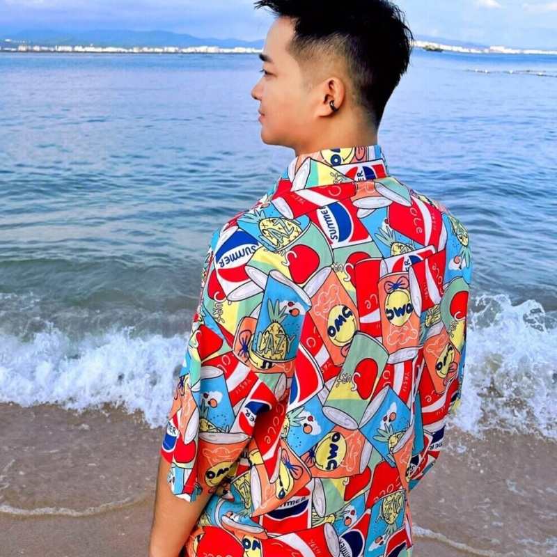 东南亚台湾泰国花衬衫度假风饮料图案印花趣味搞怪短袖男女同款潮