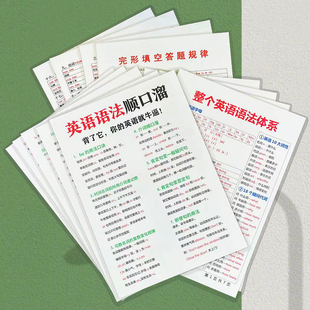 英语语法顺口溜+语法体系知识大全卡片初中小学背诵口诀公式思维