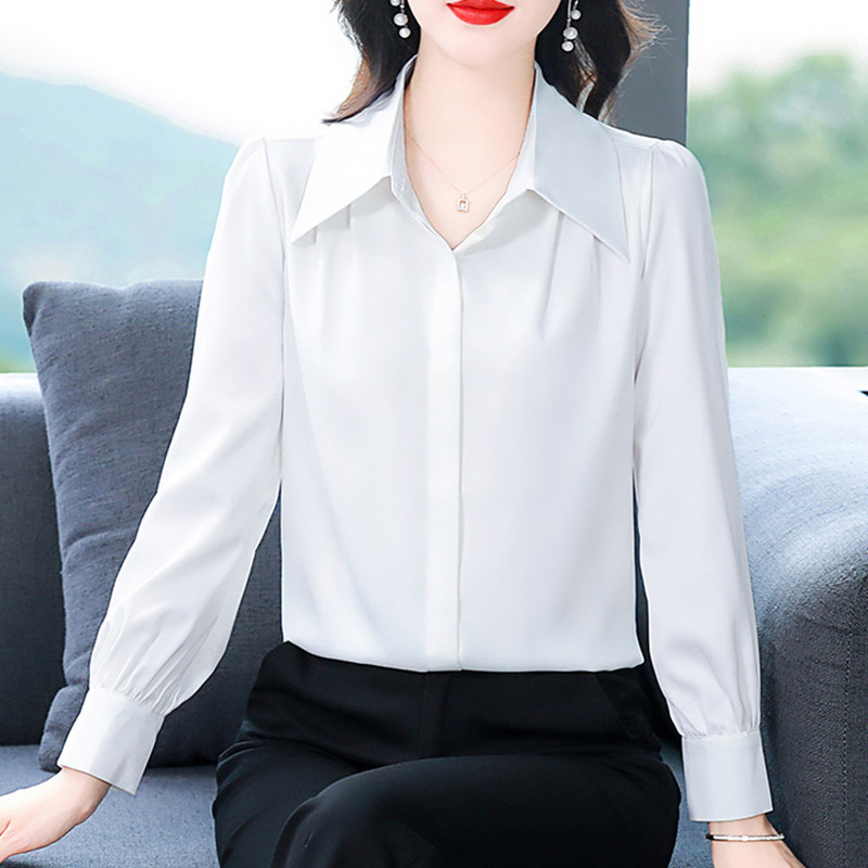 杭州真丝衬衫女桑蚕丝长袖上衣2026春季女士高端气质纯色职业衬衣