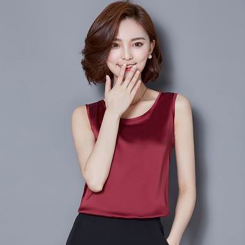 真丝女士亮丝纯色小背心背带百搭