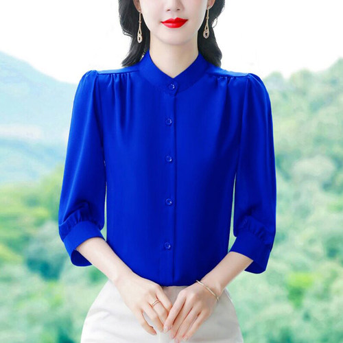高端大牌真丝中袖妈妈衬衫