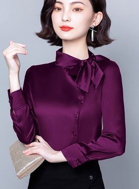 桑蚕丝职业衬衫长袖春秋款设计感缎面衬衣韩货重磅垂感真丝上衣OL