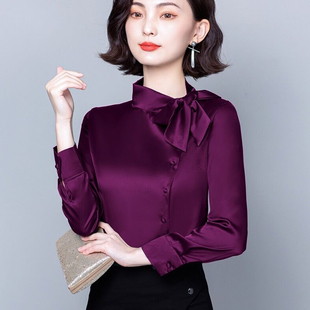 桑蚕丝职业衬衫长袖春秋款设计感缎面衬衣韩货重磅垂感真丝上衣OL