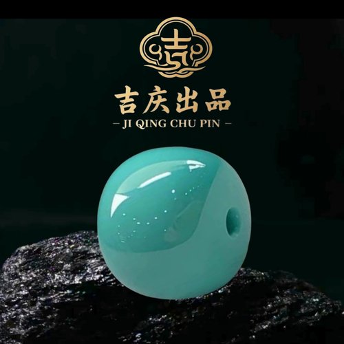 天然湖北原矿高瓷绿松石桶珠