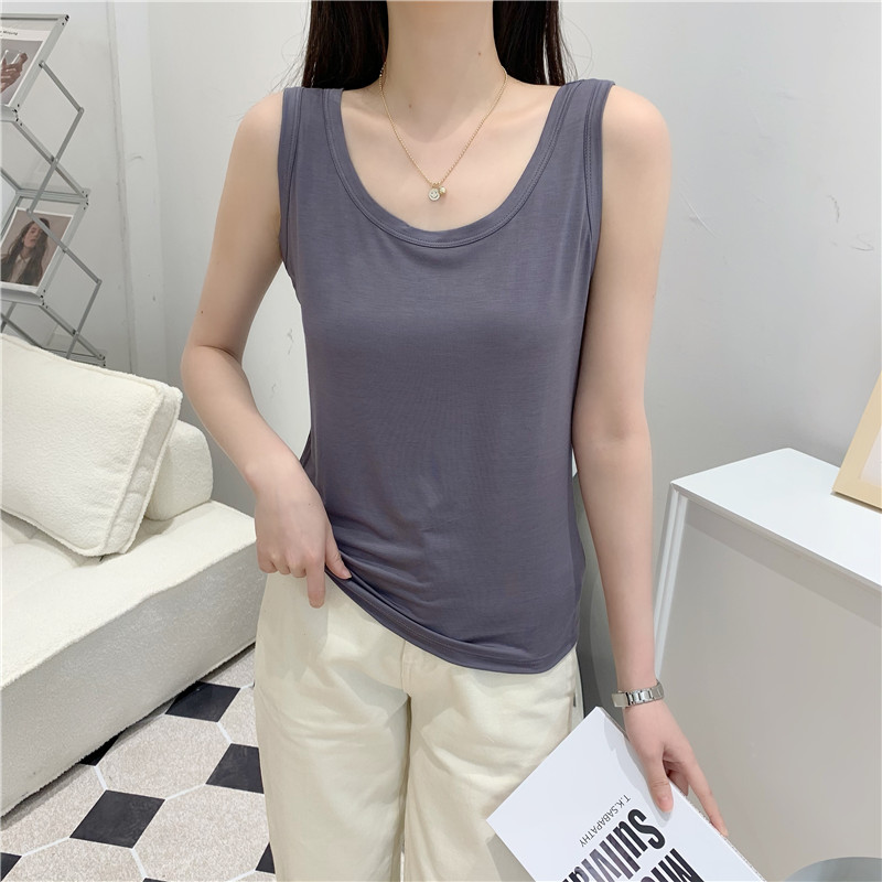 白色背心莫代尔吊带U领纯棉