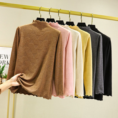 德绒半高领打底衫女秋冬长袖内搭洋气木耳边保暖磨毛加绒加厚上衣