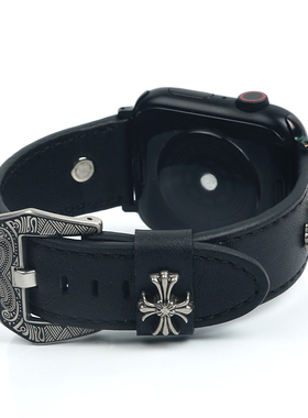 适用applewatchs1011表带复古真皮iwatch98765代Ultra3/1/2腕带