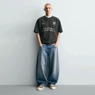 撞色棉质印花水洗V领短袖 柜229 男装 新品 T恤0526425 ZA夏季