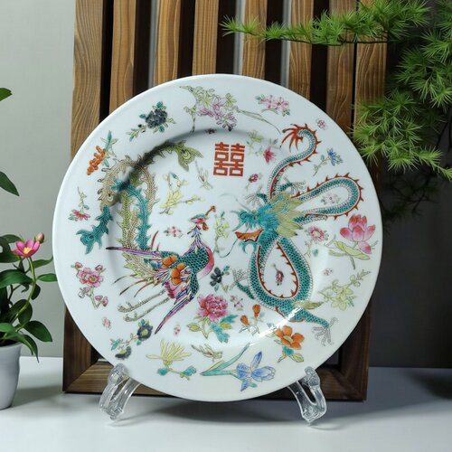 包老景德镇567老厂瓷矿料手绘粉彩白地龙凤双喜9英寸婚庆装饰赏盘 - 封面