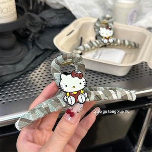 韩国新款卡通格子布艺发夹可爱后脑勺抓夹鲨鱼夹头饰发饰