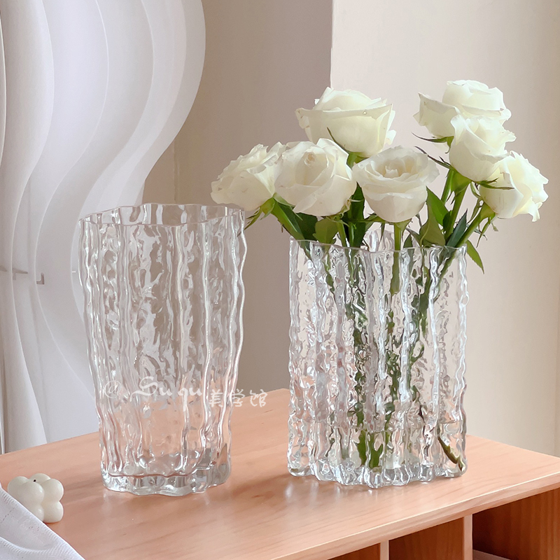 ins 风冰川花瓶玻璃透明摆件餐桌客厅水养鲜花插花网红轻奢高级感