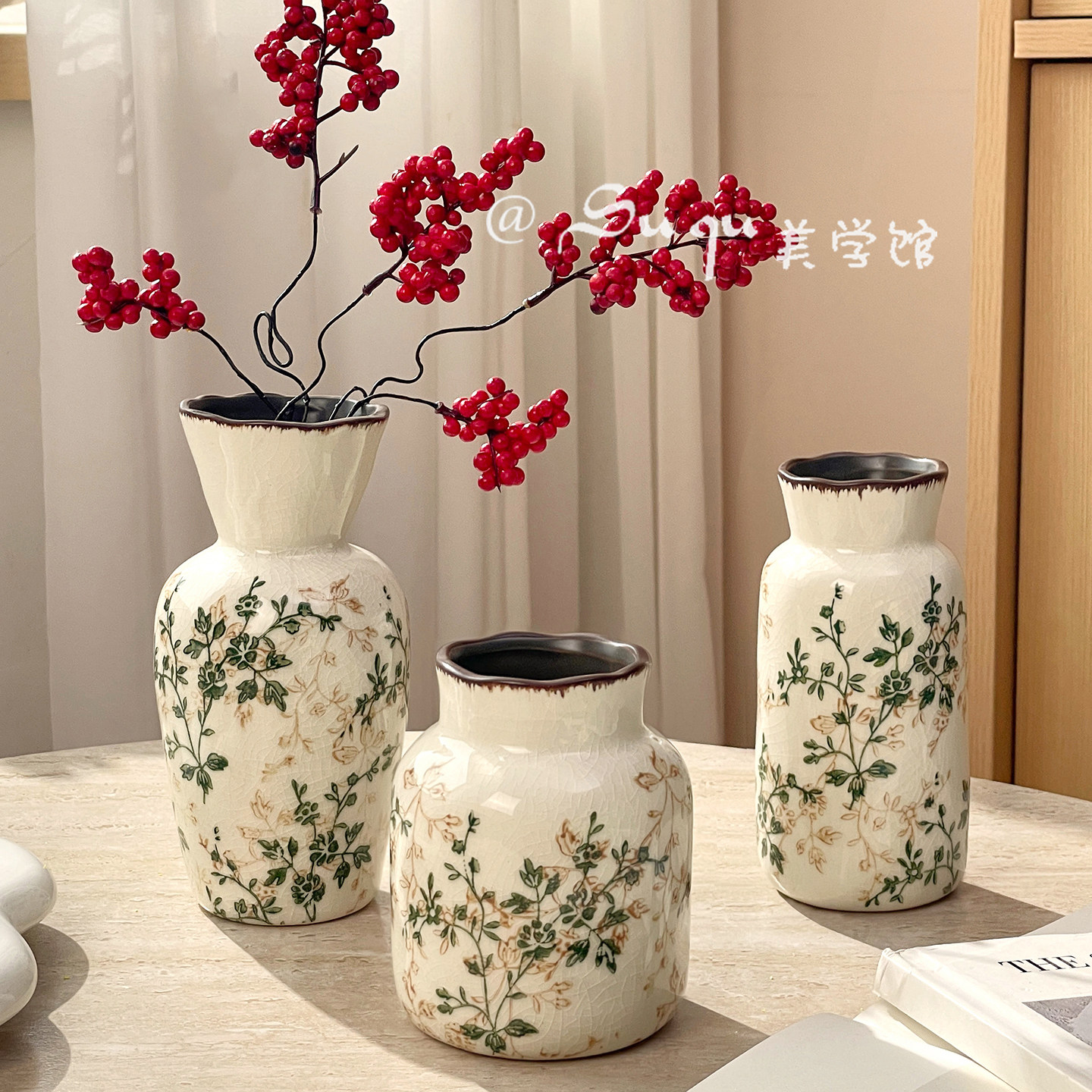 复古陶瓷小花瓶繁花冰裂纹水养插花客厅民宿书房装饰摆件美式乡村,鲜花速递/花卉仿真/绿植园艺,花瓶,淘宝优惠券,粉丝福利购,淘宝优惠卷