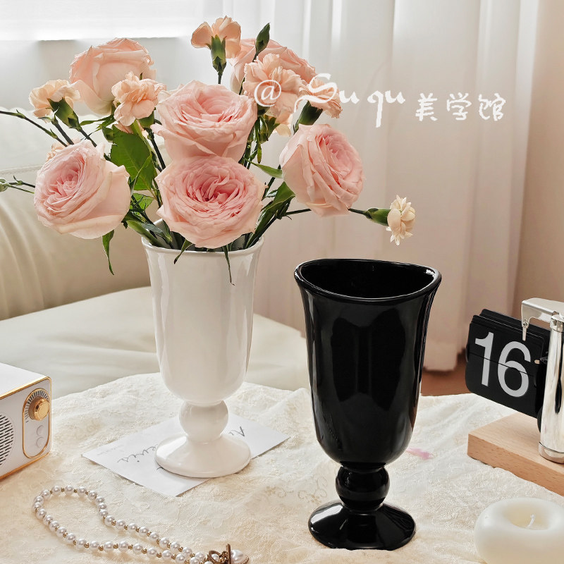 小众陶瓷花瓶百搭玫瑰鲜花郁金香轻奢高级感法式高脚客厅摆件插花,鲜花速递/花卉仿真/绿植园艺,花瓶,淘宝优惠券,粉丝福利购,淘宝优惠卷