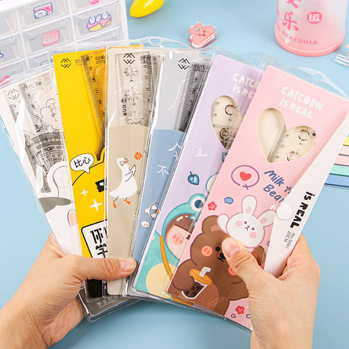 卡通套尺学生专用多功能三角板尺子量角器四件套装软尺