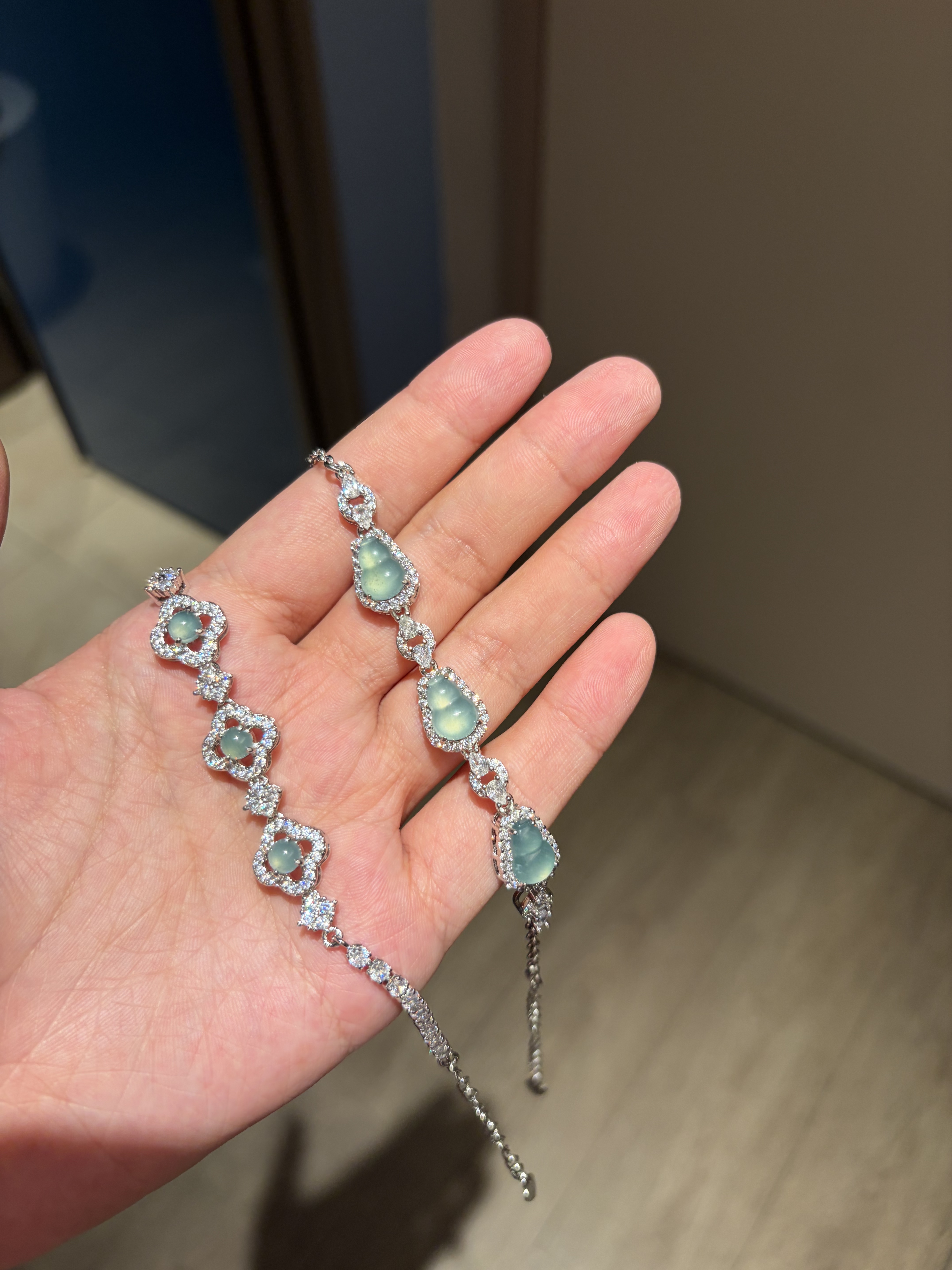 天然蓝水翡翠危料葫芦手链纯银s925国潮风爆闪精致高级链条轻奢