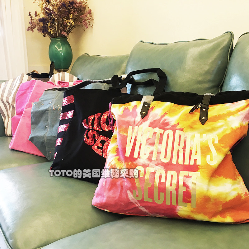 现货正品维多利亚的秘密VSTOTE托特亮片帆布包大购物袋单肩斜跨女