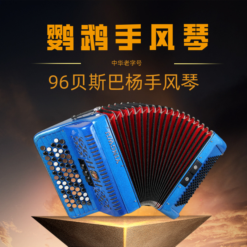 鹦鹉手风琴YW633巴杨69键96贝斯专业演奏考级初学包邮按钮式
