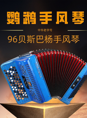 鹦鹉手风琴YW633巴杨69键96贝斯专业演奏考级初学包邮按钮式