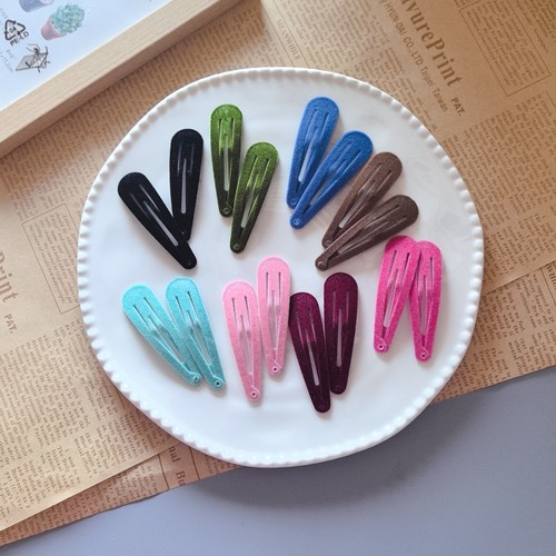 彩色植绒不锈钢6厘米水滴发夹