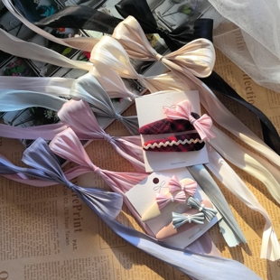 韩国进口珠光褶皱丝绸质感丝带手工diy头饰品蝴蝶结宠物夹娃衣带