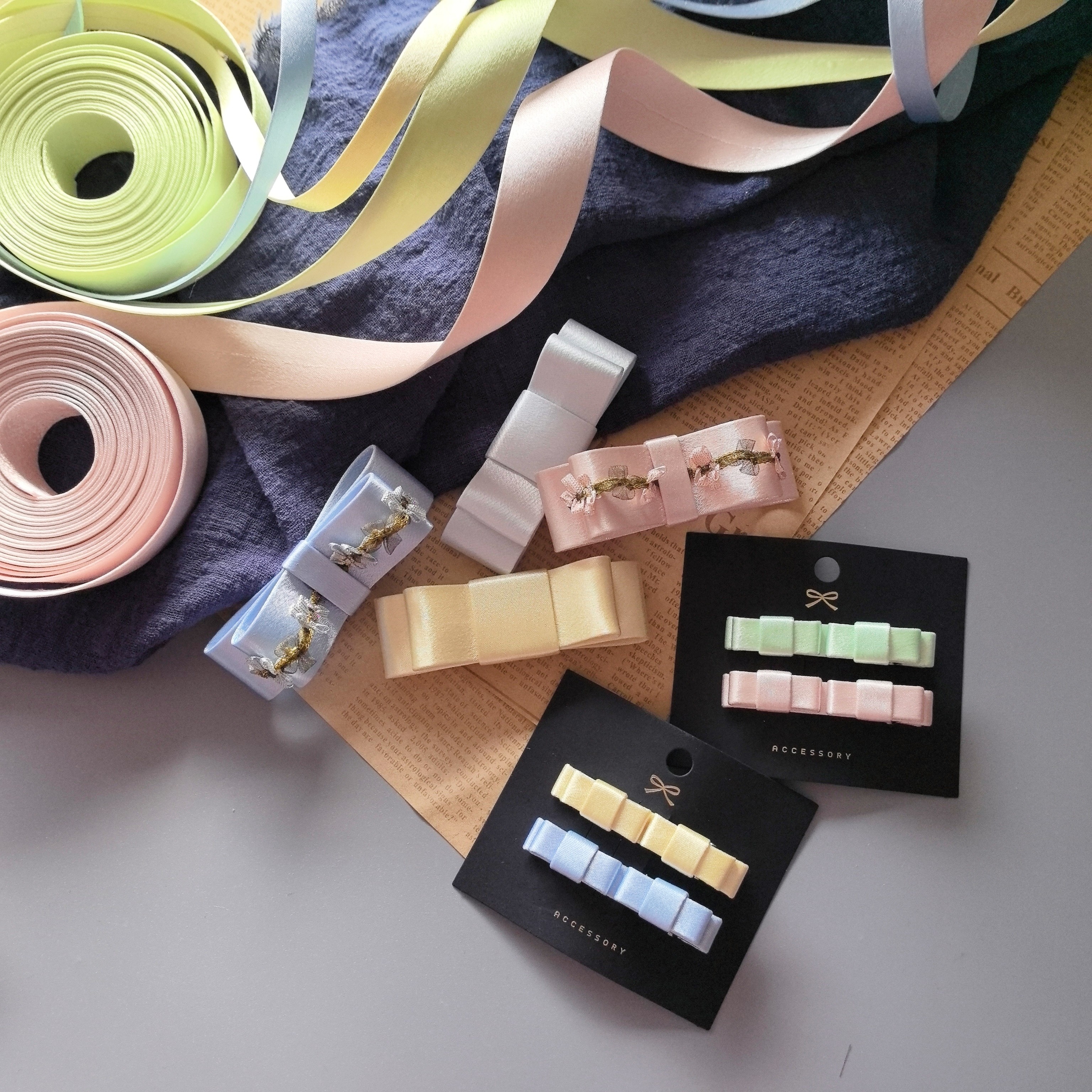 韩国进口加厚糖果色系贡缎定型丝带手工diy头饰品蝴蝶结发夹材料