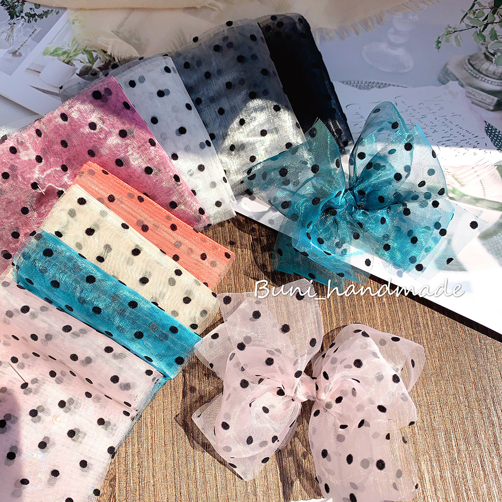 布妮 韩国进口珠光轻盈波点丝带手工diy饰品蝴蝶结制作织带边夹