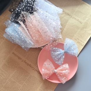 韩国进口闪亮珠片网纱蕾丝手工diy头饰品大蝴蝶结大肠圈丝带材料
