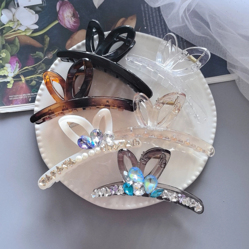 韩国进口兔耳朵爪夹11cm款多色手工diy华子钻制作底夹大爪力发夹