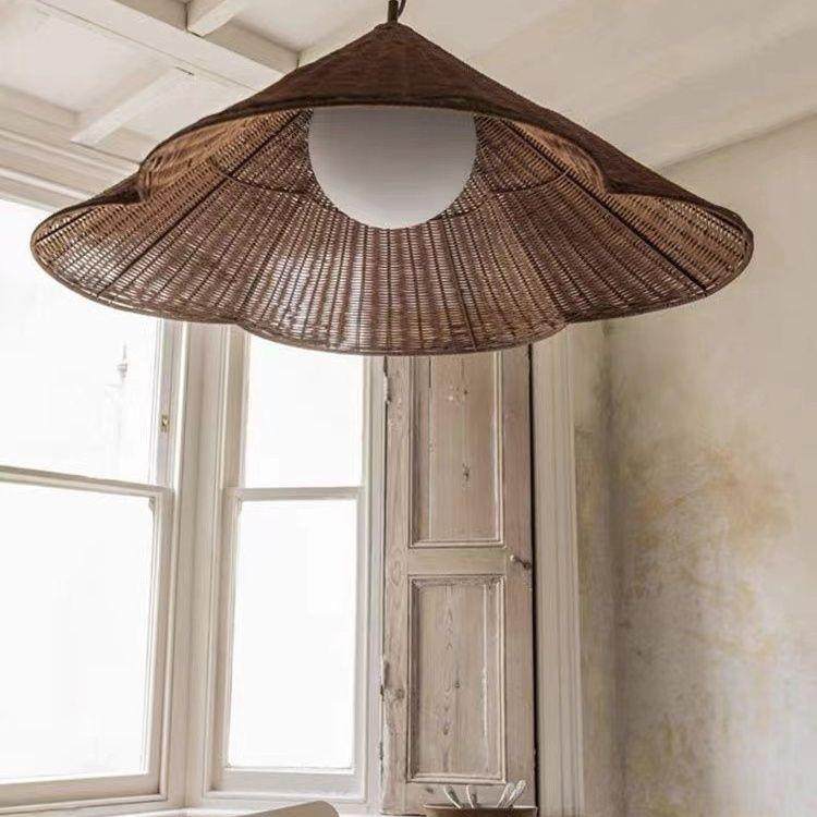 日式侘寂风吊灯复古创意个性客厅卧室餐厅民宿茶室饭店藤艺灯具