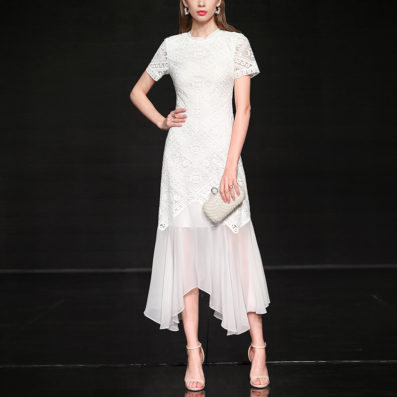 2026白色蕾丝长裙气质修身显瘦中长款雪纺连衣裙女装夏季Q7