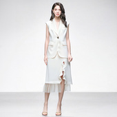 高腰开衩荷叶边直筒半裙套装 2026新款 马甲外套 气质百搭西装 时尚