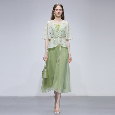 吊带裙达菲时尚聚酯纤维绿色