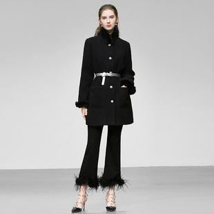 2025冬季女装时尚气质黑色兔毛羽绒内胆粗花呢羽绒服外套潮